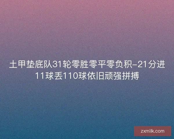 土甲垫底队31轮零胜零平零负积-21分进11球丢110球依旧顽强拼搏